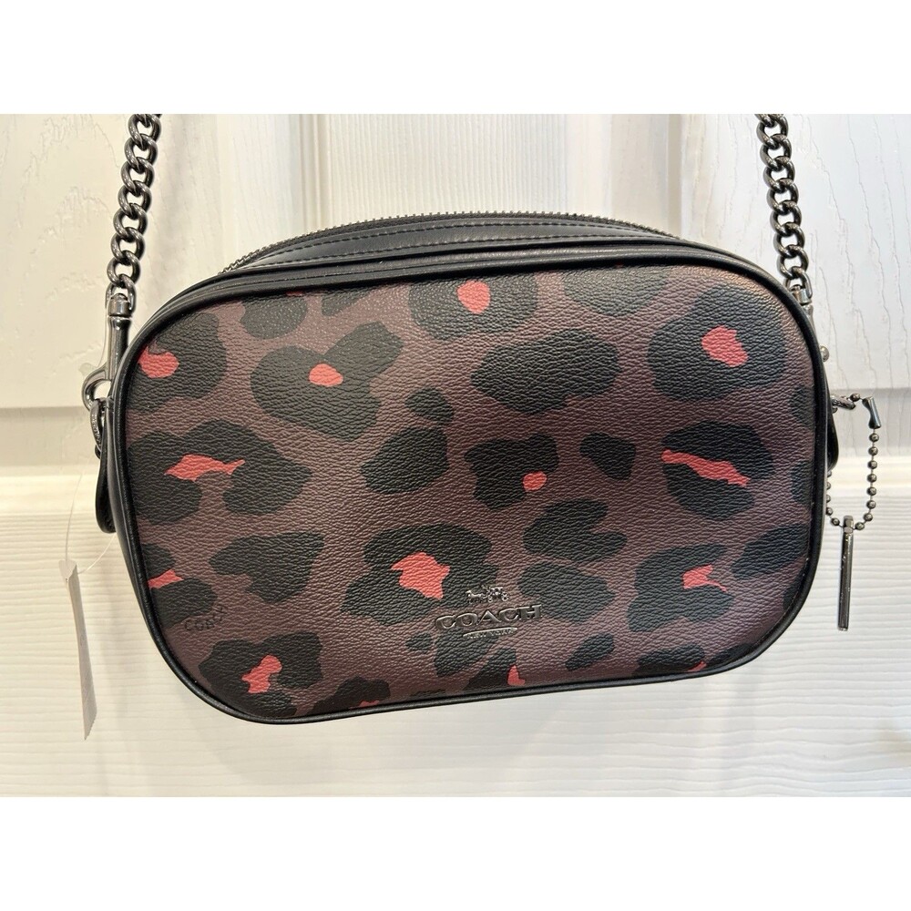 NWT Coach Isla Oxblood Leopard Coated Canvas Leather Crossbody - Picture 7 of 10
